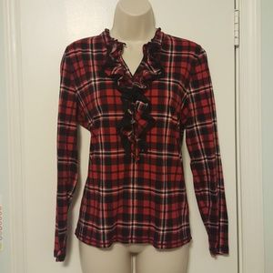 RALPH LAUREN LRL Plaid Ruffle Long-Sleeve Top